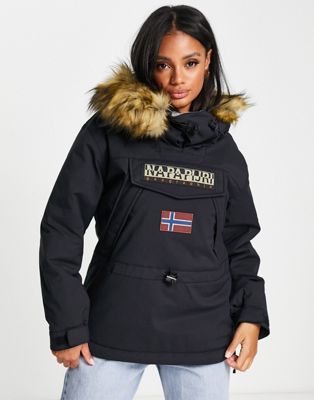 Napapijri skidoo jacket in black with faux fur hood - ASOS Price Checker