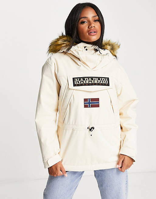 Napapijri skidoo jacket off white faux fur hood ASOS