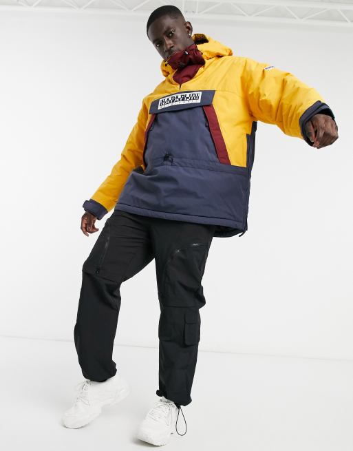 Napapijri Skidoo overhead jacket in blue/yellow | ASOS