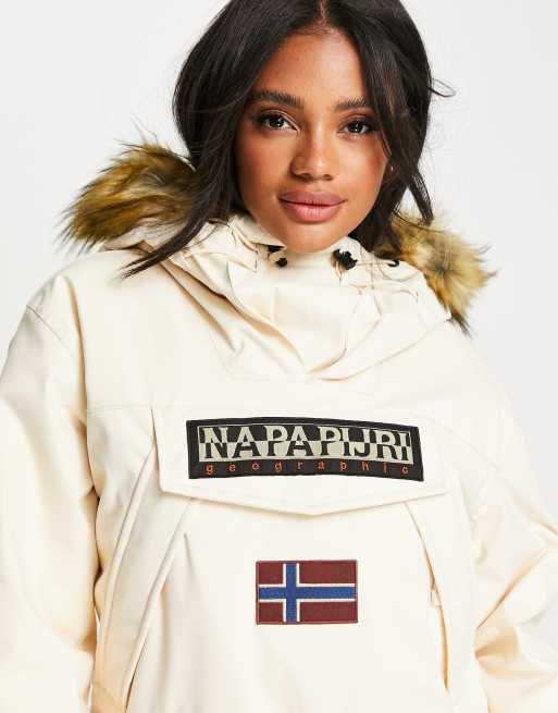 Napapijri - Skidoo - Råhvid jakke med hætte af imiteret pels, 4 af 4
