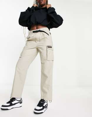 Napapijri Solid Oversized Woven Cargo Pants In Neutral