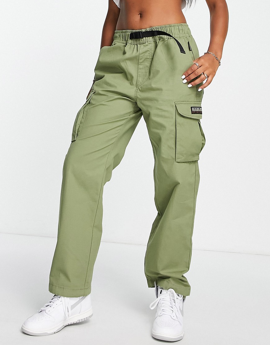 Napapijri Solid oversized woven cargo trousers in khaki-Green