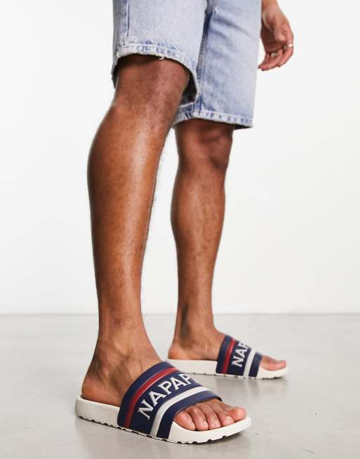 Napapijri Stream sliders in navy and white