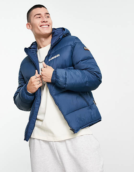 Napapijri Suomi puffer hooded jacket in blue | ASOS