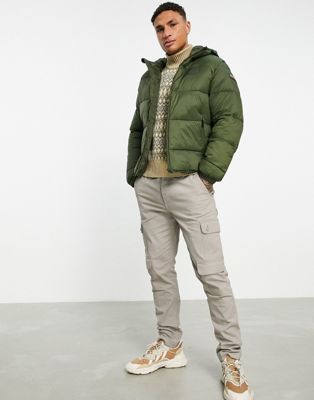 Napapijri Suomi puffer hooded jacket in green - ASOS Price Checker