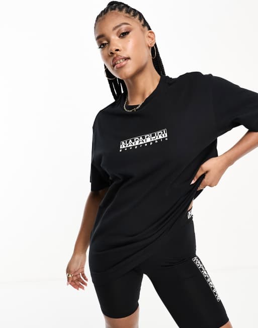 Napapijri – Svart avslappnad t-shirt med boxlogga