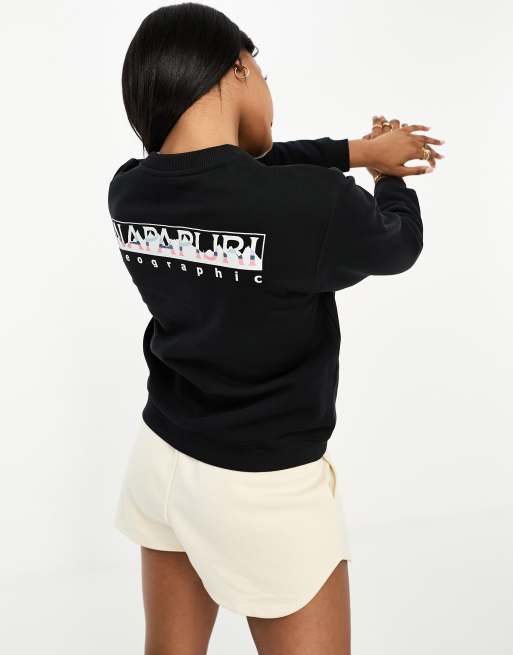 Napapijri – Svart sweatshirt i fleece med reptryck baktill