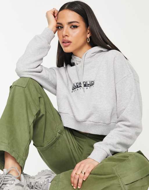 Napapijri sweat a capuche court a logo encadre Gris clair ASOS