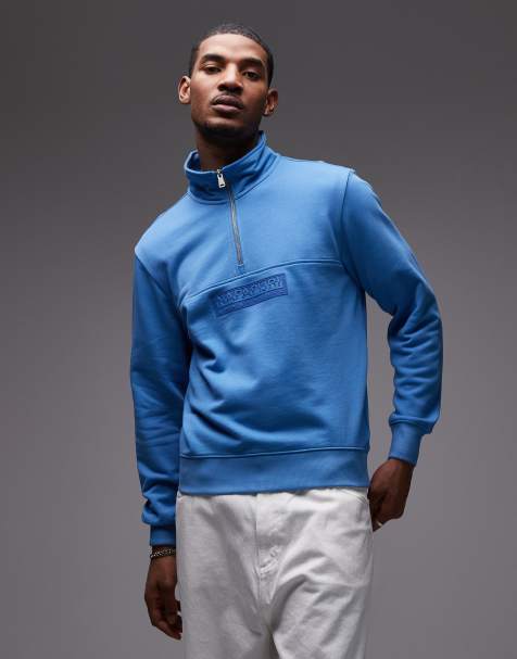 Napapijri - Sweater met logo en korte rits in blauw - view 1