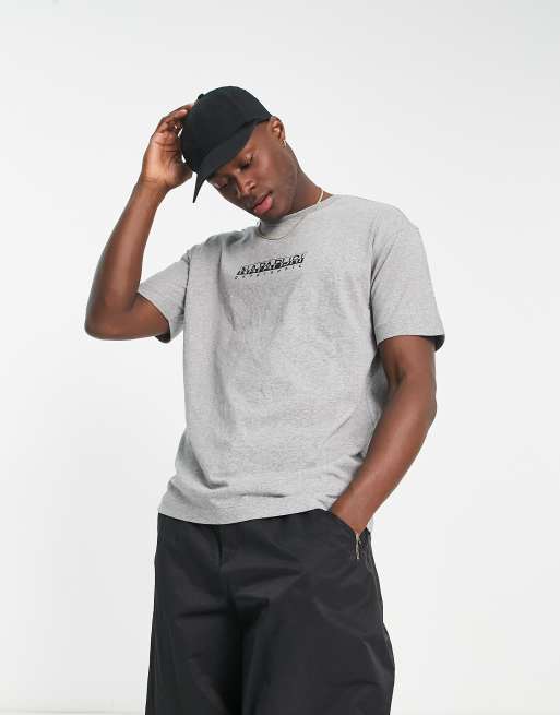Napapijri – Szary T-shirt z logo w ramce