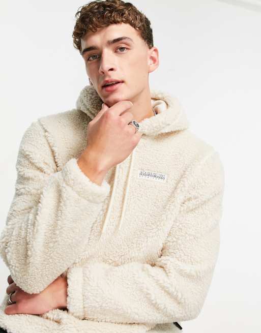 Napapijri t-morgex fleece hoodie in off white, 3 of 4