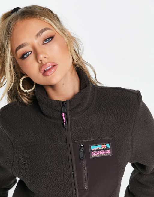 Napapijri t-rappel full zip fleece jacket in brown | ASOS