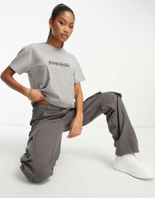 Napapijri - T-shirt crop top à logo encadré - Gris, 3 de 4