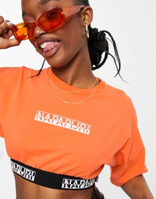  Napapijri - T-shirt crop top coupe carrée - Orange