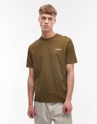 T-Shirt in Olivgrün mit kleinem Logo Grün XL