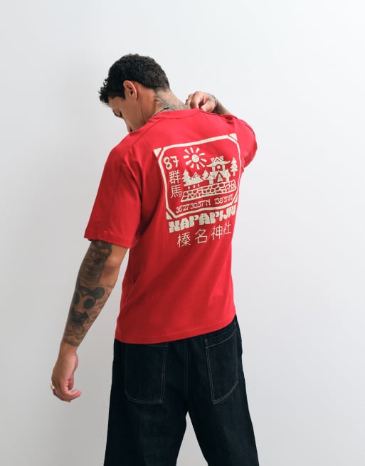 Napapijri T-shirt med rygprint i rød, 3 af 5