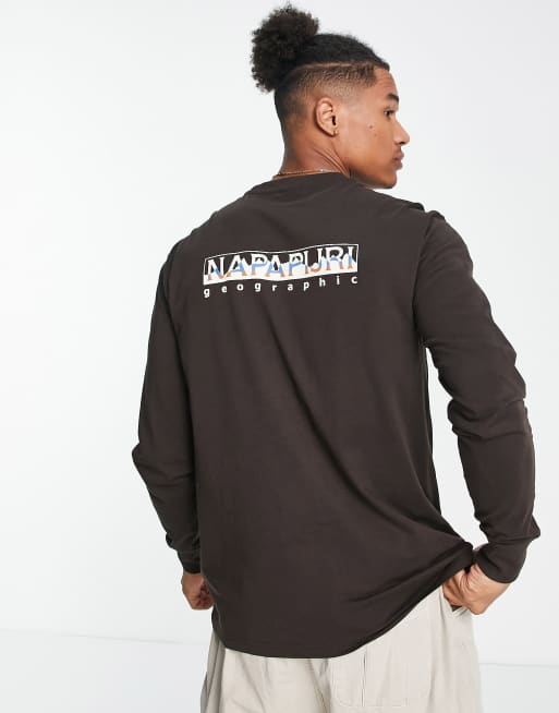 Napapijri - T-shirt met lange mouwen en rechthoekig logo op de achterkant in bruin