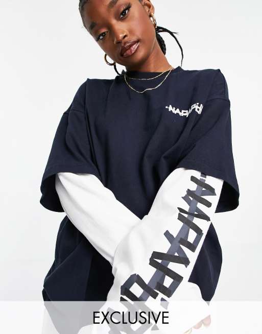 Napapijri - T-shirt met lange mouwen in marineblauw, Exclusief bij ASOS