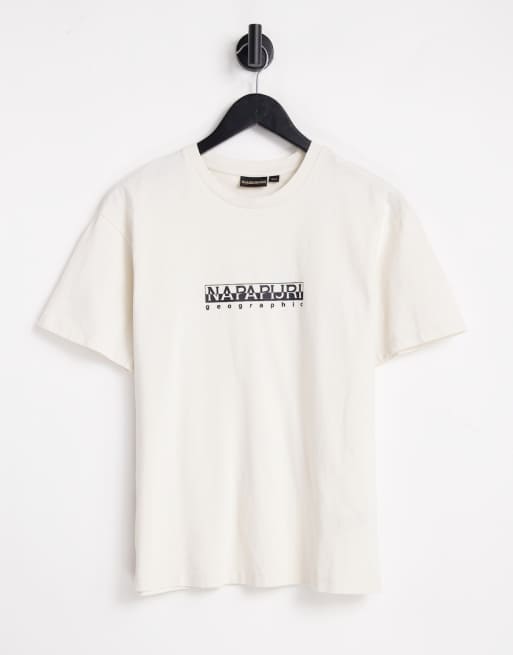 Napapijri – T-Shirt mit kastenförmigem Logo in Weiß 