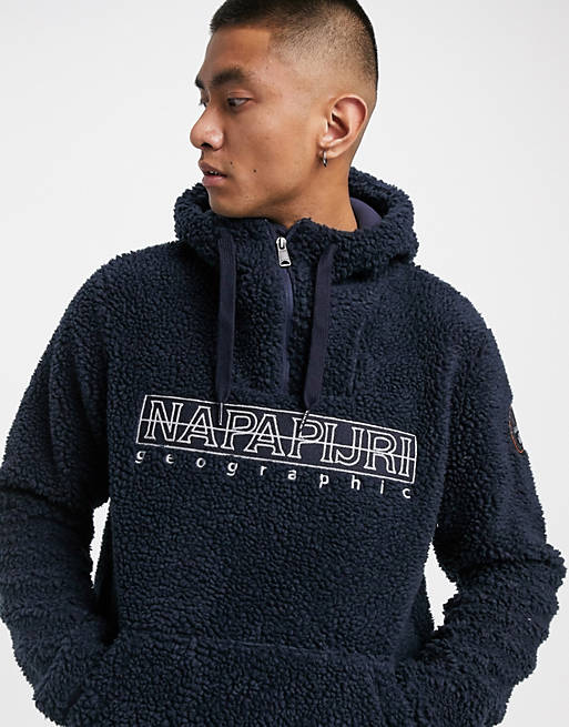 Napapijri - 2 - Hoodie van sherpa fleece in marineblauw | ASOS