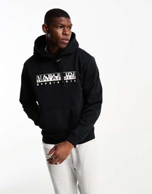 Napapijri Telemark chest print fleece hoodie in black | ASOS