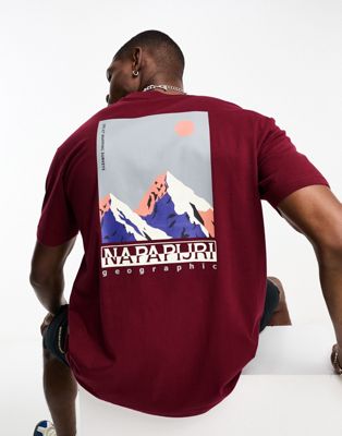 Napapijri Telemark back print t-shirt in burgundy - ASOS Price Checker