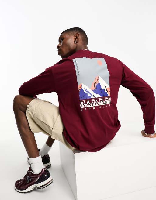 Napapijri - Telemark - T-shirt met lange mouwen en print op de achterkant in bordeauxrood