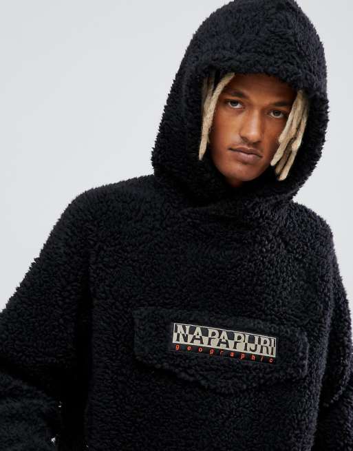 Napapijri Telve oversized borg hoodie in black tribe pack ASOS