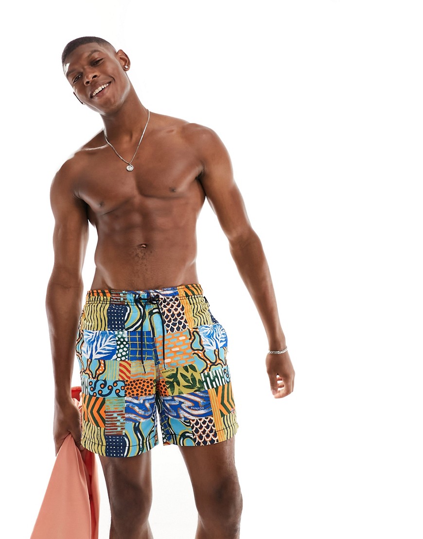 Napapijri Vail woven printed swim shorts in patchwork print-Multi