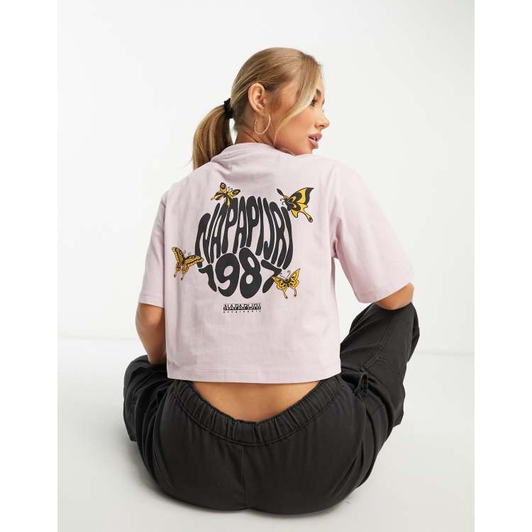 Napapijri Veny cropped back print t Korallf rgad t shirt med