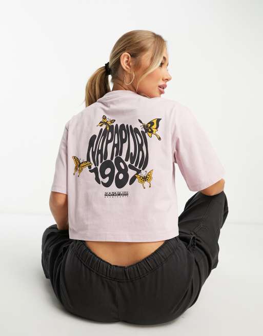 Napapijri - Veny - Cropped T-shirt met print op de achterkant in lila, exclusief bij ASOS