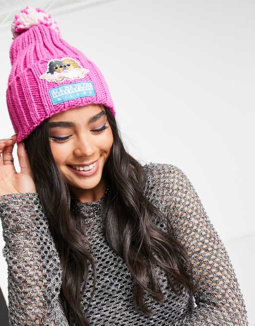 Napapijri x Fiorucci - Beanie met pompon in roze