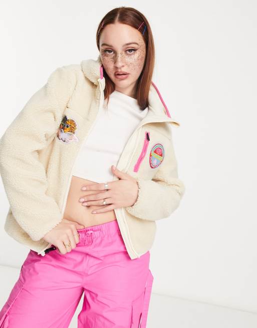 Napapijri x Fiorucci – Fleece-Jacke in gebrochenem Weiß