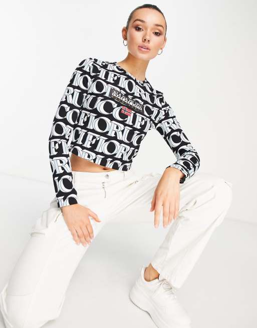 Napapijri x Fiorucci - T-shirt met lange mouwen in donkerblauw 
