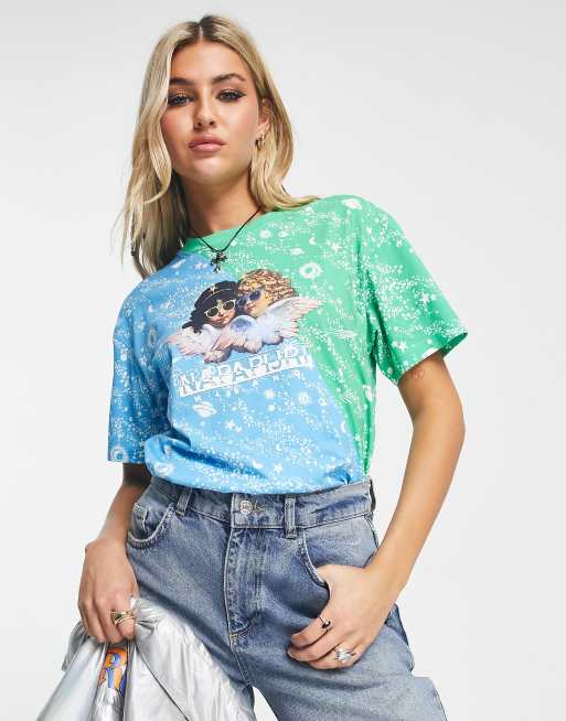 Napapijri x fiorucci t-shirt with angel print in colourblock