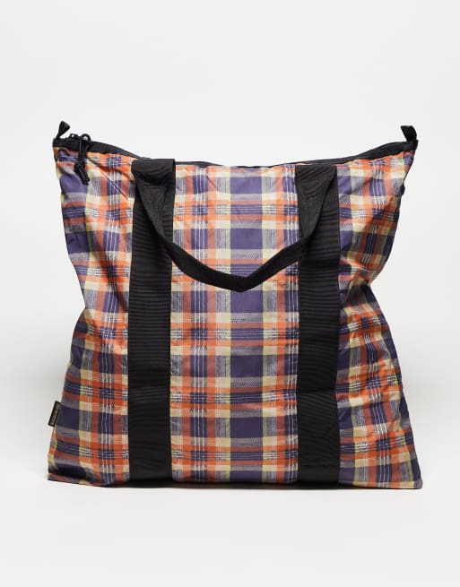 Napapijri x Liberty Adanson tote bag in blue and brown check, 2 of 4
