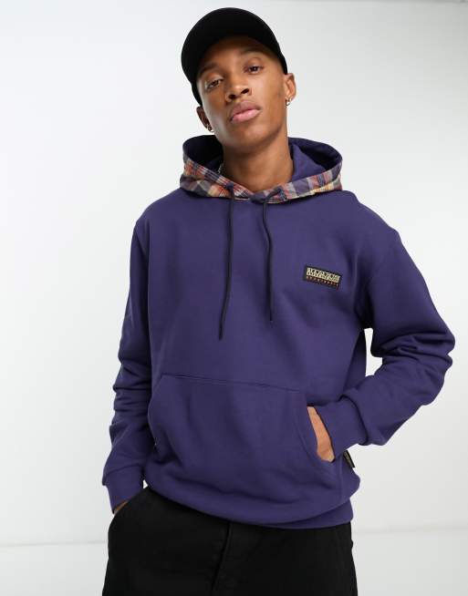 Napapijri x Liberty Candolle fleece hoodie with checked hood in navy | ASOS