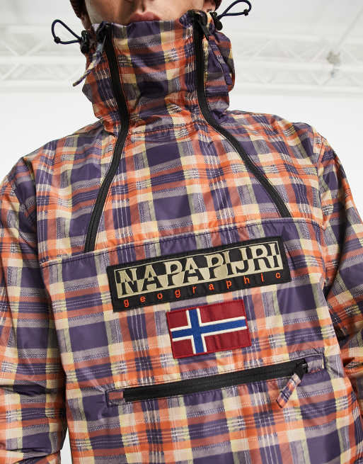 Napapijri x Liberty Northfarer check print hooded jacket in brown and blue, 3 of 4