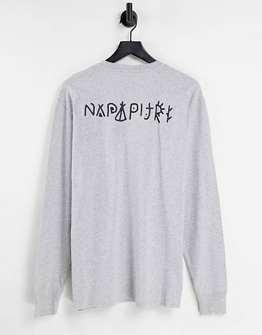 Men Napapijri Yoik back print long sleeve t-shirt in light grey 