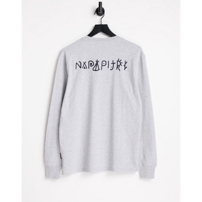 Napapijri - Yoik - T-shirt a maniche lunghe grigio chiaro con stampa sulla schiena 