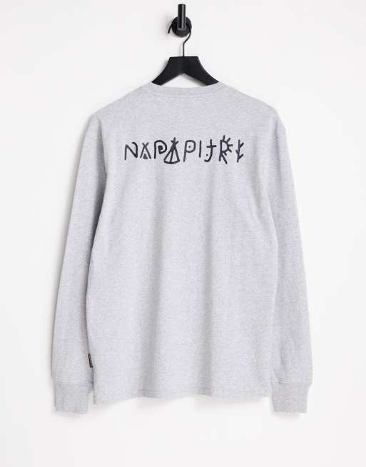 Napapijri - Yoik - T-shirt met print op de rug en met lange mouwen in lichtgrijs 