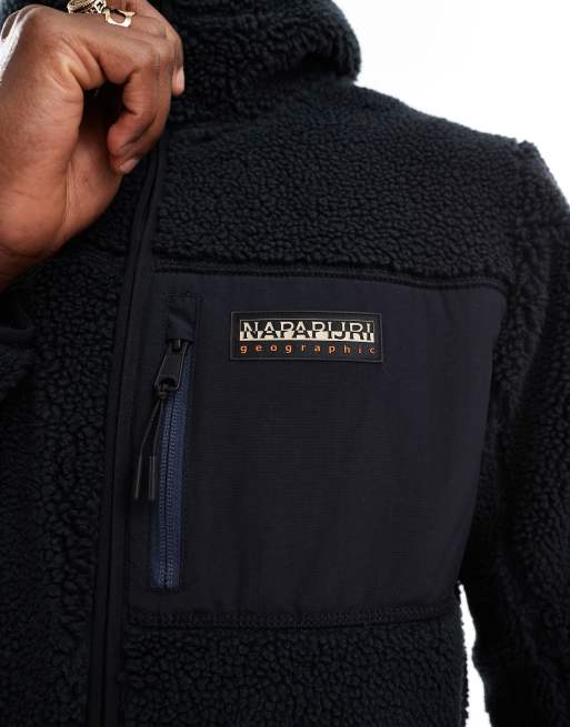 Napapijri Yupik logo full zip fleece jacket in black, 3 of 4