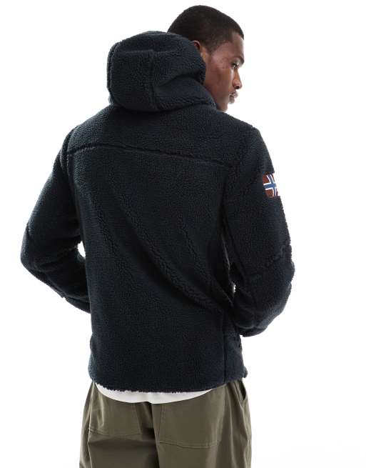 Napapijri - Yupik - Sort jakke med logo og lynlås i fleece, 4 af 4