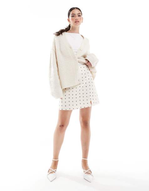 Narrated A-line split skirt in cream rust spot - view 1