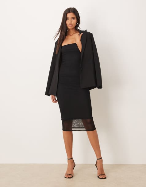 Narrated Bandeau bodycon midi dress in black mesh - view 1