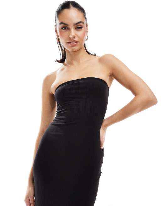 Narrated Bandeau bodycon midi dress in black