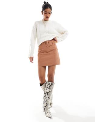 Narrated Belted mini skirt in sandstone-Brown
