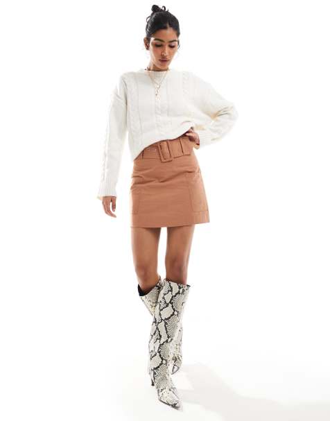 Narrated Belted mini skirt in sandstone - view 1
