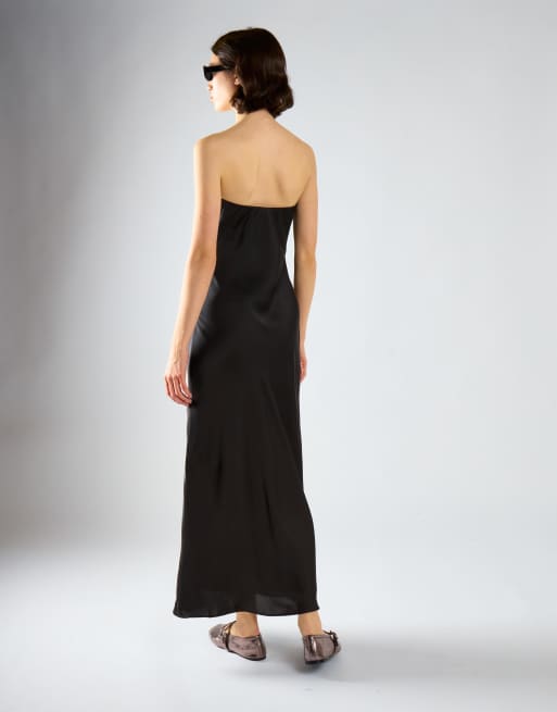 Narrated Bias-cut strapless midaxi-dress in black satin, 3 of 4