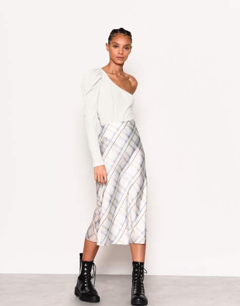 Narrated Bias midi skirt in cream green check